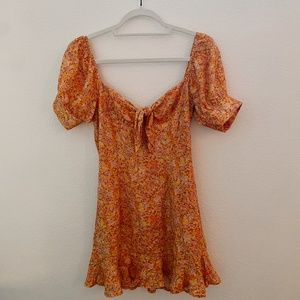 Showpo orange floral puff sleeve dress